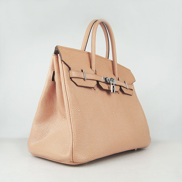 High Quality Fake Hermes Birkin 35CM Pearl Veins Leather Bag Orange 6089